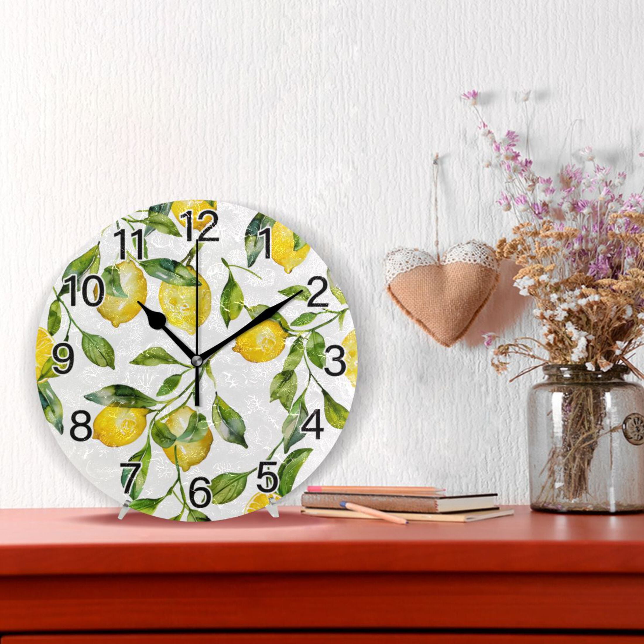 Ryvnso Lemon and Leaves Wall Clock Non Ticking Silent Kitchen Clock Battery Operated Clocks 10 inch