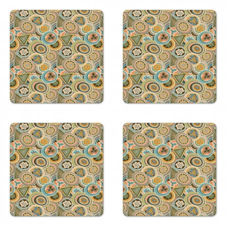 

Floral Coaster Set of 4 Funky African Style Flower Pattern Creative Boho Culture Folk Native Peruvian Design Square Hardboard Gloss Coasters Standard Size Multicolor by Ambesonne