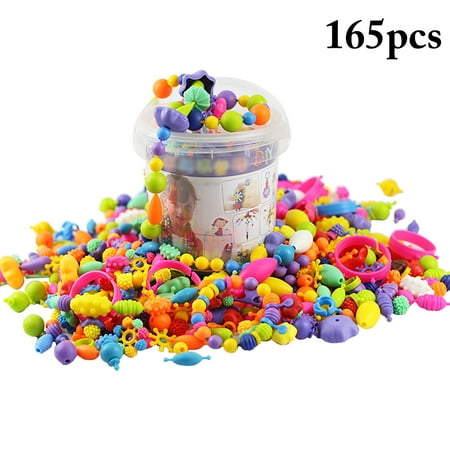 Tube Jewelry Metal Bead - 165PCS Snap Beads Creative DIY Jewelry Making Beads Toy Pop Beads for Bracelets Necklaces, Developmental Educational Toys for Children Kids Girls