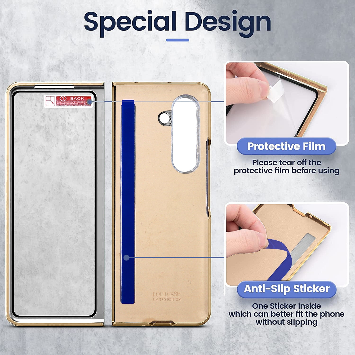 High Quality Electroplated Folding Screen Phone Leather Case for Samsung Fold 6, Ring Bracket Shell Film Protective Cover