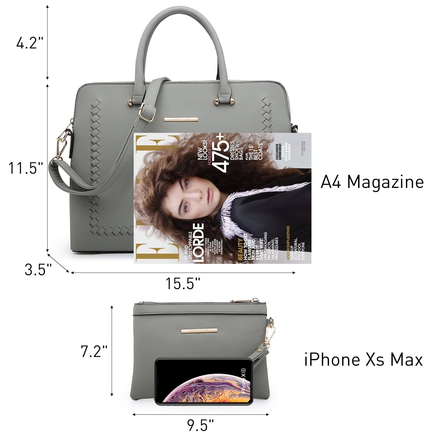 Dasein Women Handbags 2 Pcs Satchel Purse Top Handle Briefcase Work Bag for 14 in Laptop