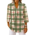 thumbnail image 4 of Wutalume Womens Tops with 3/4 Sleeve, V-Neck Shirt with Plaid Print for Business Casual, Office Attire, Smart Casual Looks, and Comfortable Fit,Light Green S, 4 of 7