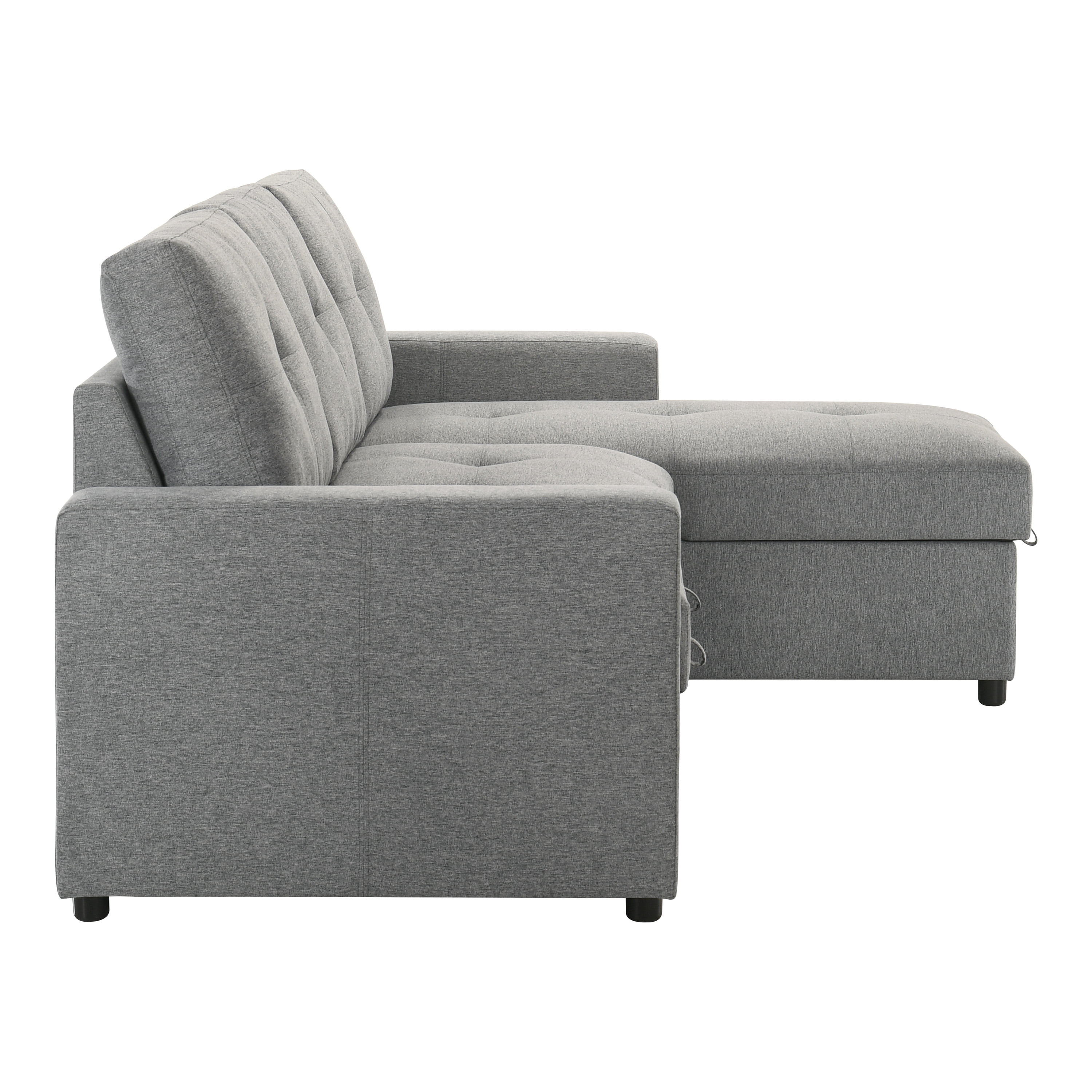 Furniture of America Jovi Modern Fabric L-Shaped Sectional Sofa with Pull Out and Storage Under Chaise, Gray