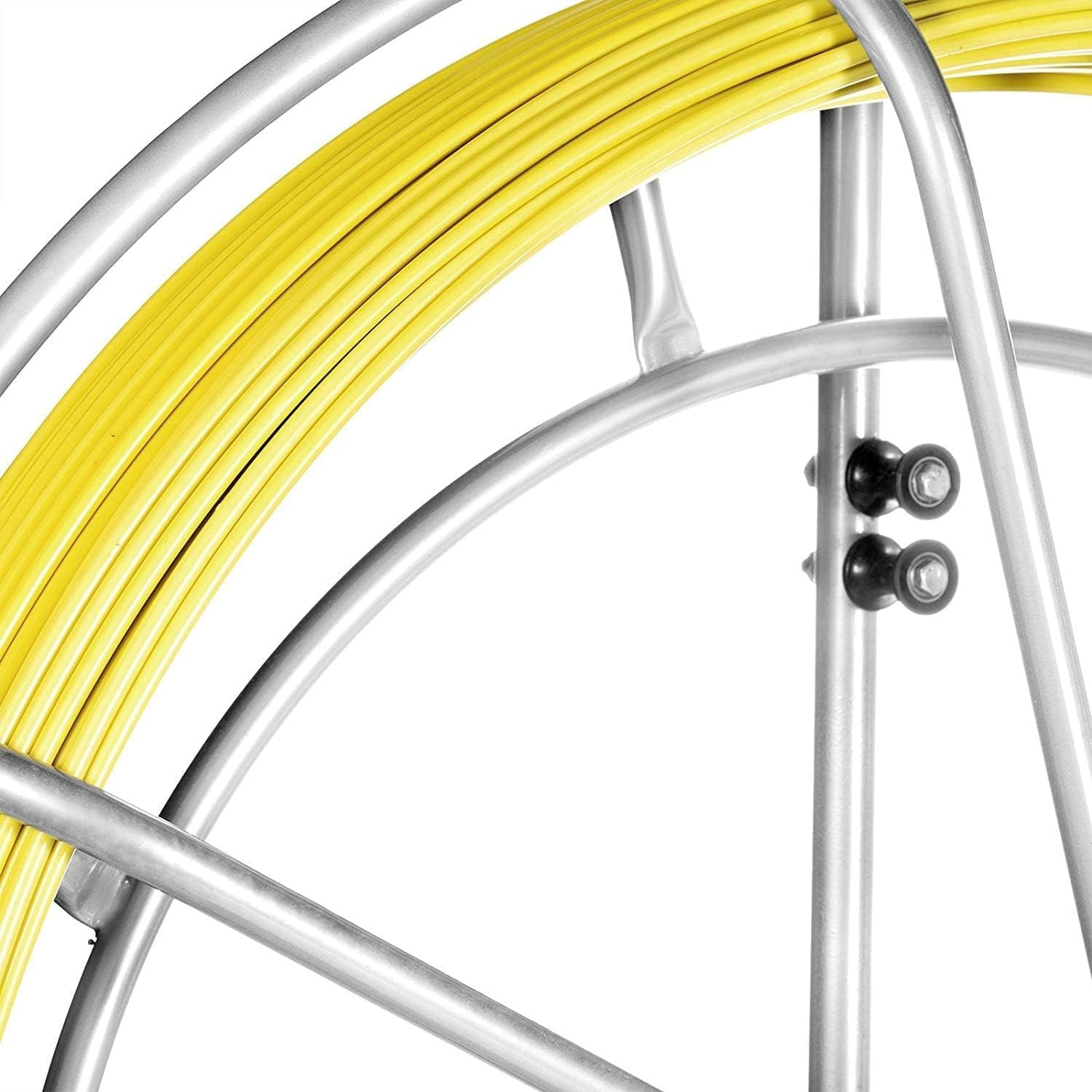 Fish Tape Fiberglass 6MM 656FT,Duct Rodder Fish Tape Puller Fiberglass Wire Cable Running with Cage and Wheel Stand,Durable Steel Reel Stand,Fish Tape Min Bending Radius 13 inch/330 mm (6mm 656Ft)