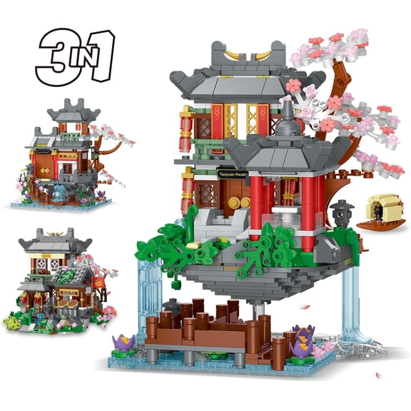 Vyytoz 3-in-1 Peach Garden Building Set, 1095Pcs Chinese Architecture Model, Creative Display Toy