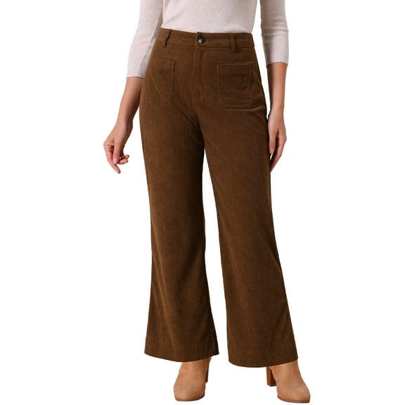 INSPIRE CHIC Women's Corduroy Pants 2025 Casual High Waisted One Buttoned Stretchy Loose Wide Leg Trousers with Pockets S Dark Brown