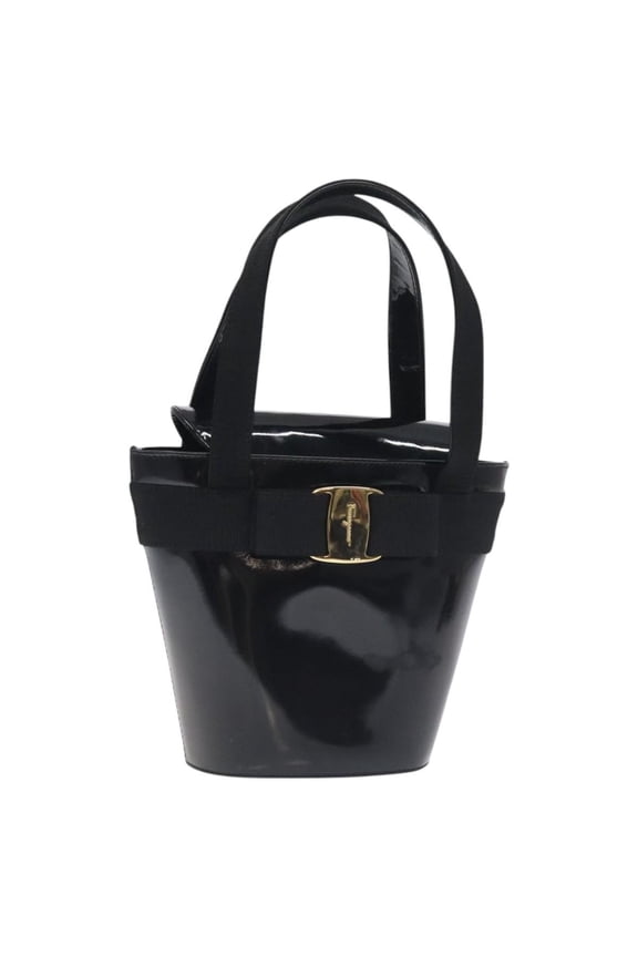 Pre-Owned Salvatore Ferragamo Vara Bow Top Handle Bucket Bag Patent Leather Black Patent_Leather Handbag