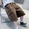 thumbnail image 5 of Boys Lightweight Solid Cargo Knee Length Shorts, Elastic Waist Multi Pocket Loose Fit Kids Utility Shorts for Summer School Outdoor Daily Home Casual Wear(Brown,13-14 Years), 5 of 5