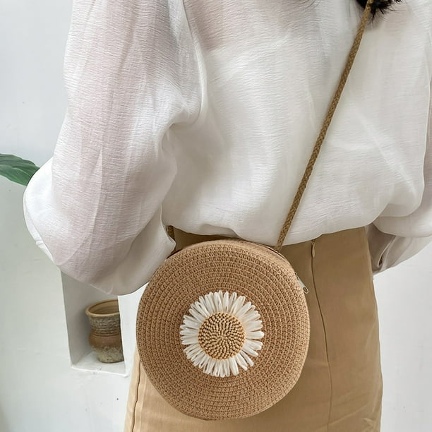 Bolso bandolera de mimbre redondo para mujer bandolera de playa de Likrtyny verano Walmart en linea