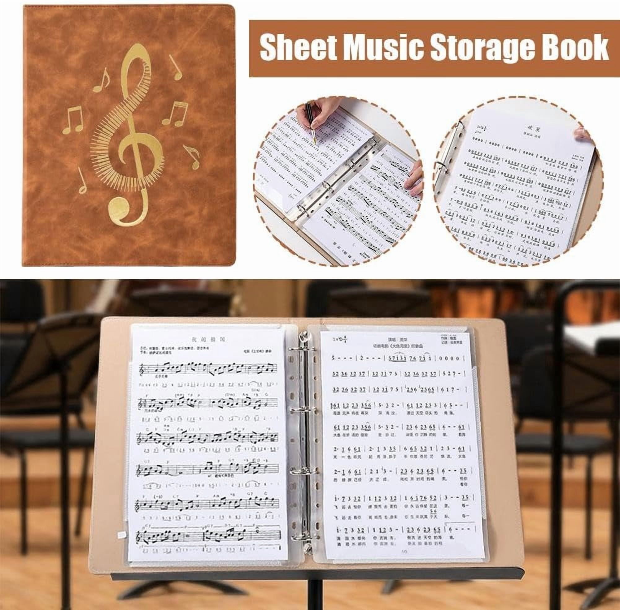 Expandable 40-Page Sheet Music Folder for Piano, A4/A3 Spiral Binder 270x325mm, PU Leather Organizer with 20 Sleeves, Lies Flat for Performance(wwx)