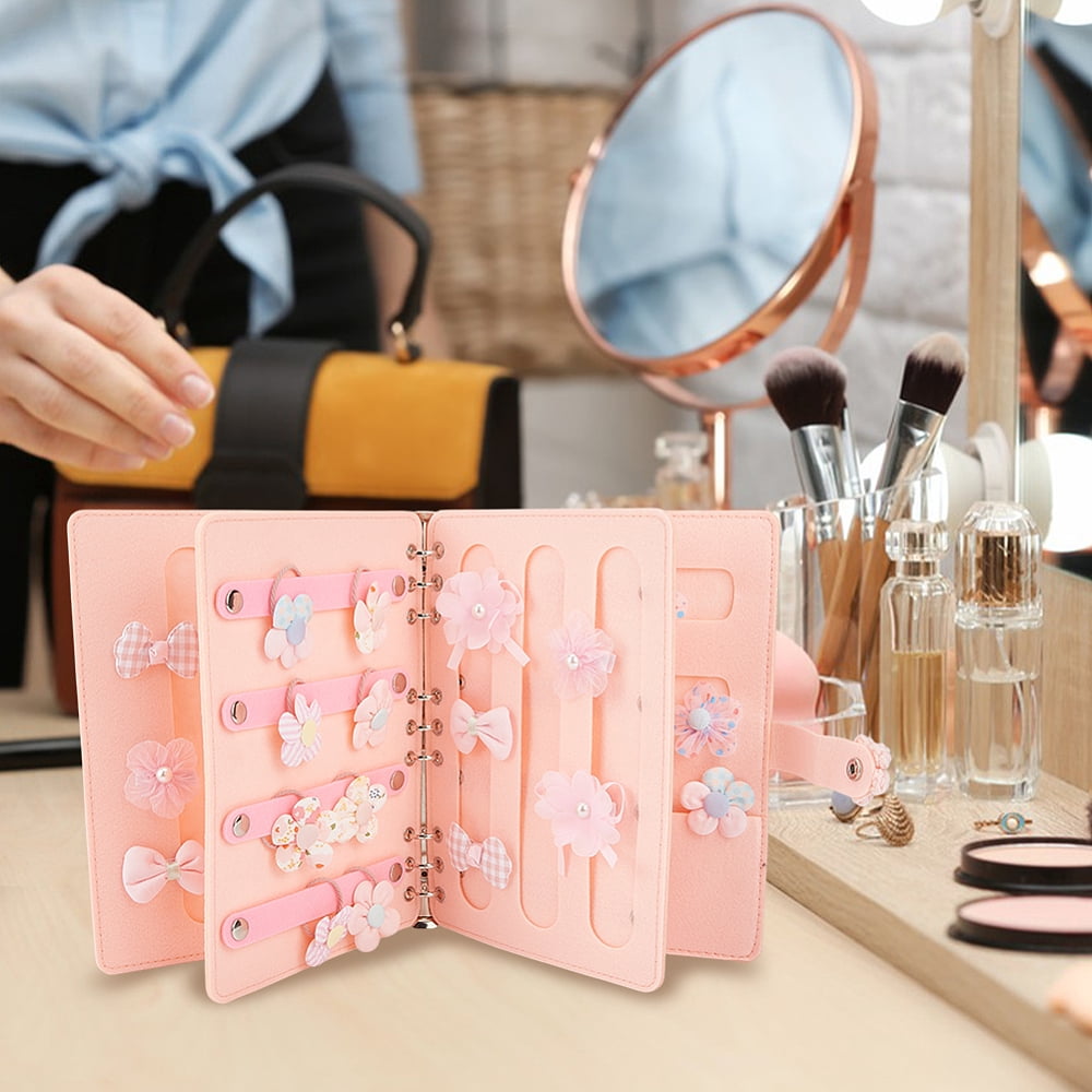 2 pc Felt Loose-leaf Hair Tie Storage Book Scrunchie Organizer Holders Rectangle with Flower Pink 27x20.5x3.35cm