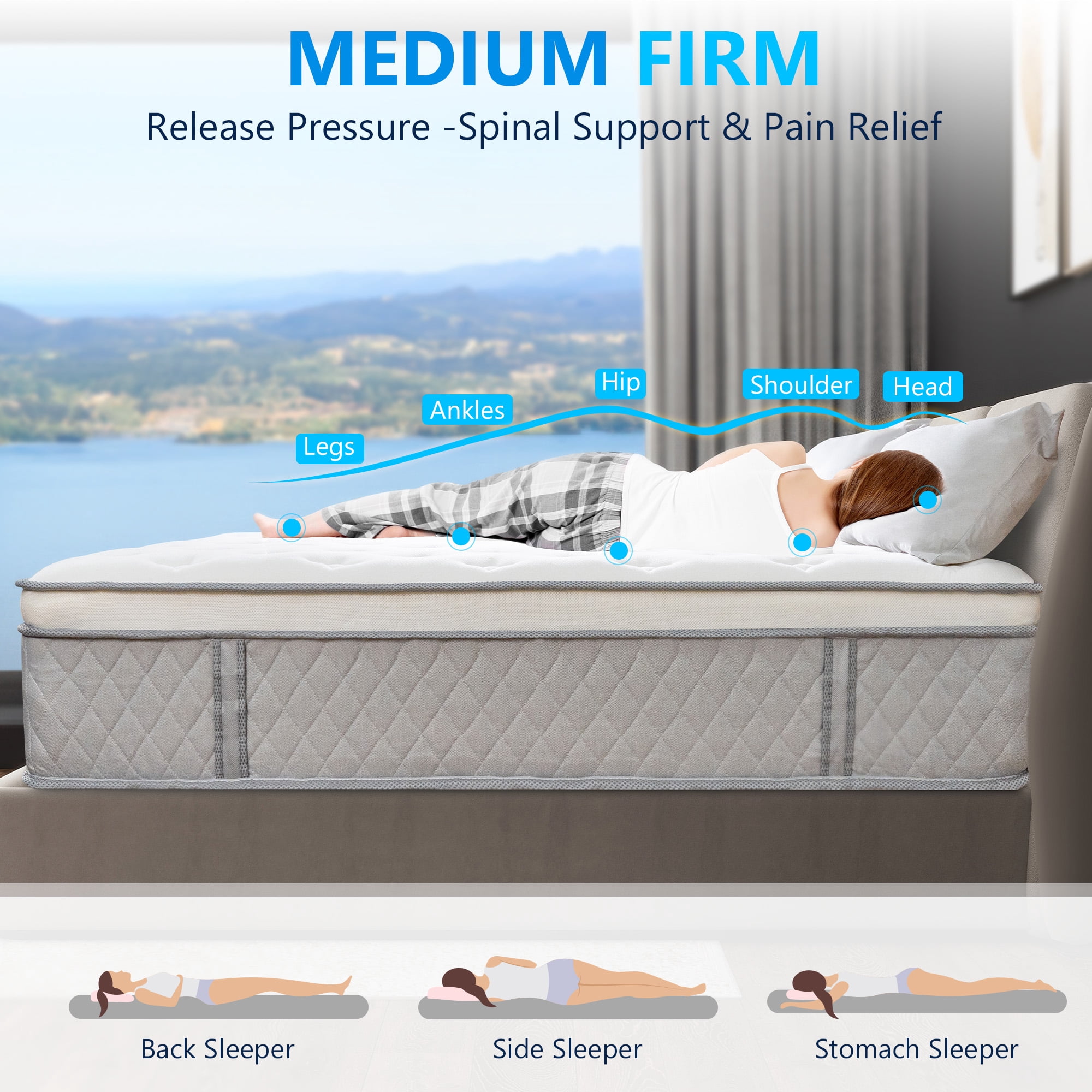 Queen Rose 12 Inch Queen Size Mattress, with Memory Foam, Medium Firm, Mattress in a Box