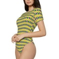 thumbnail image 2 of Haiem Mardi Gras Purple Yellow Plaid Women's Crew Neck Short Sleeve Bodysuit Tops Stretchy Slim Basic-Medium, 2 of 9