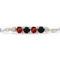 thumbnail image 3 of Gem Stone King 925 Silver and 10K Yellow Gold Red Garnet and Black Onyx and White Lab Grown Diamond Bracelet for Women | 2.07 Cttw | Gemstone January Birthstone | Round 5MM | Fully Adjustable 9 inch, 3 of 5