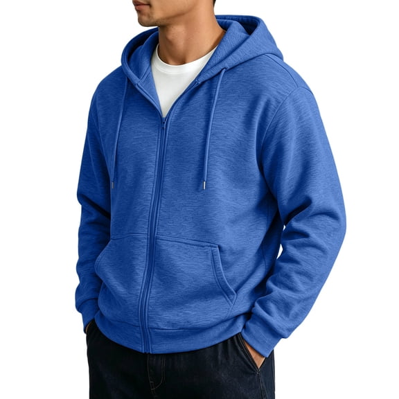 Resicozy Mens Zip Up Hooded Sweatshirt Casual Long Sleeve Hoodies Fashion Drawstring Sweatshirts with Pockets Royal Blue S