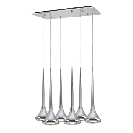 

Aspen Creative 61076-1 Adjustable LED Six-Light Hanging Pendant Ceiling Light Contemporary Design in Chrome Finish Metal Shade 24 1/2 Wide