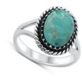 thumbnail image 4 of Simulated Turquoise Oval Rope Halo Ring .925 Sterling Silver Band Blue Cubic Zirconia Female Size 12, 4 of 4