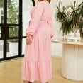 thumbnail image 4 of Women Plus Size V Neck Wrap Maxi Dress High Waist Ruffle Summer Casual Dress with Belt Long Sleeve, 4 of 5