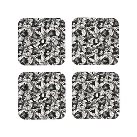 

Leather Coasters Set of 4 - Lilies Flowers Butterfly Lightweight Non-Slip Drink Coasters for Desk Anti-Scalding Desk Cup Coasters for Office Table Decor Square