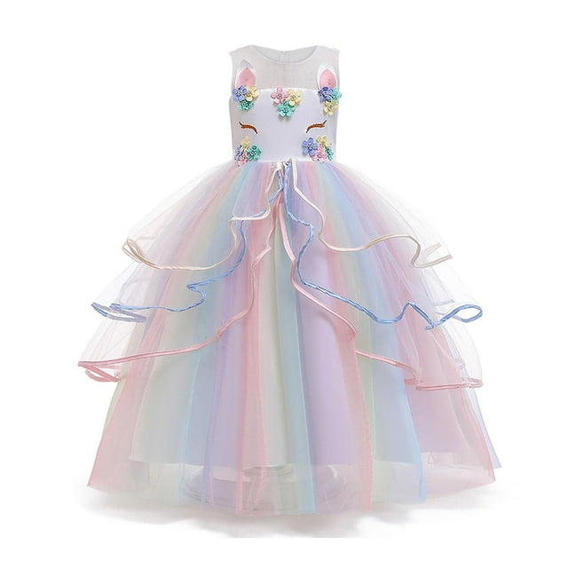 Robe de Princesse pour Filles Robe de Fête Robe de Bal en Dentelle Arc-en-Ciel Occasion Spéciale Bal - Jxlgv