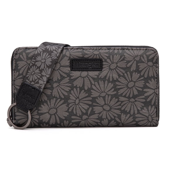 Wrangler Black Daisy Wallet for Women Bifold Credit Card Wallet Large Women's Wallets Ladies Cash Wallet with ID Window RFID Lining Card Cases Money, Black