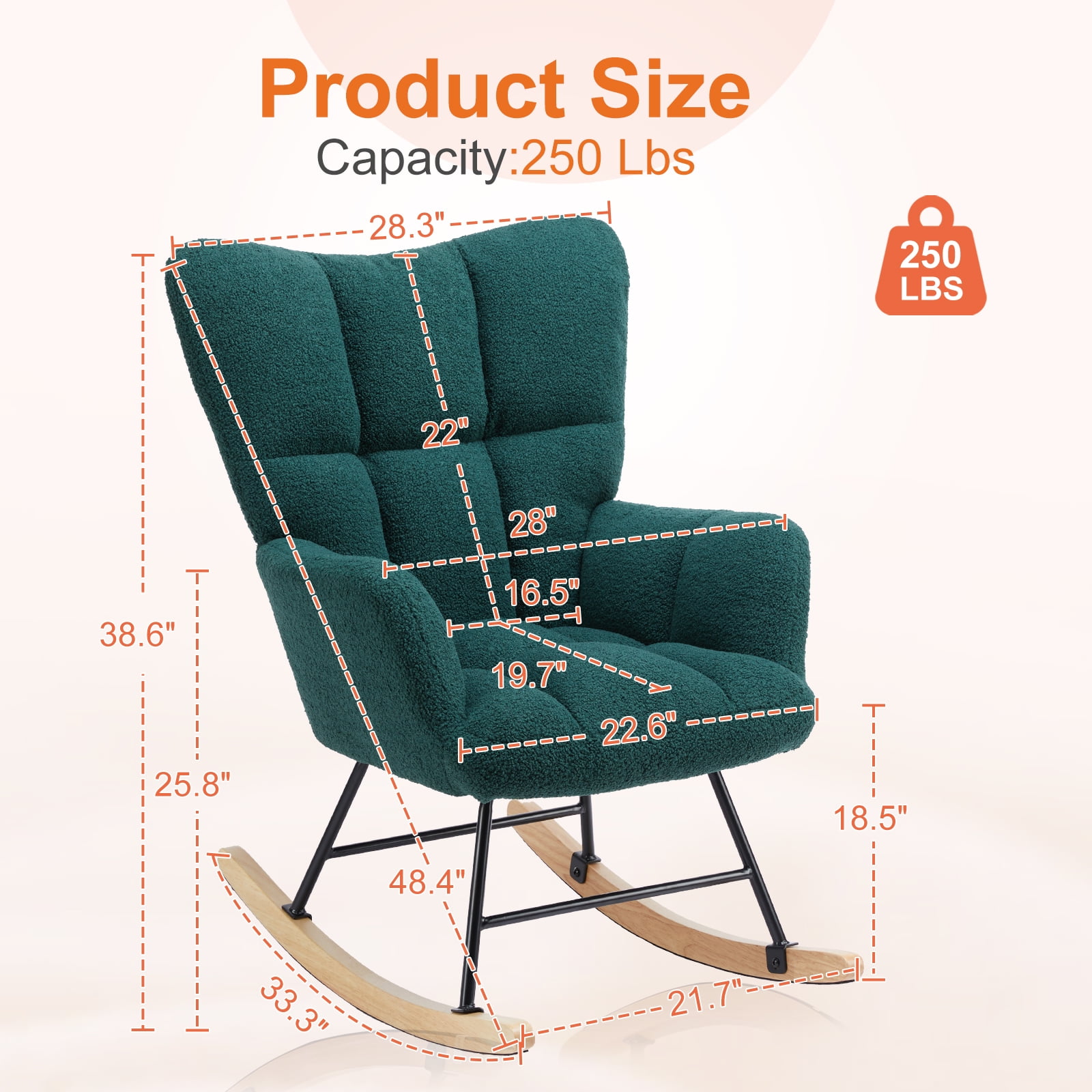 EDX Modern Rocking Chair, Teddy Upholstered Glider Rocker with High Backrest and Armrests for Living Room & Bedroom, Green