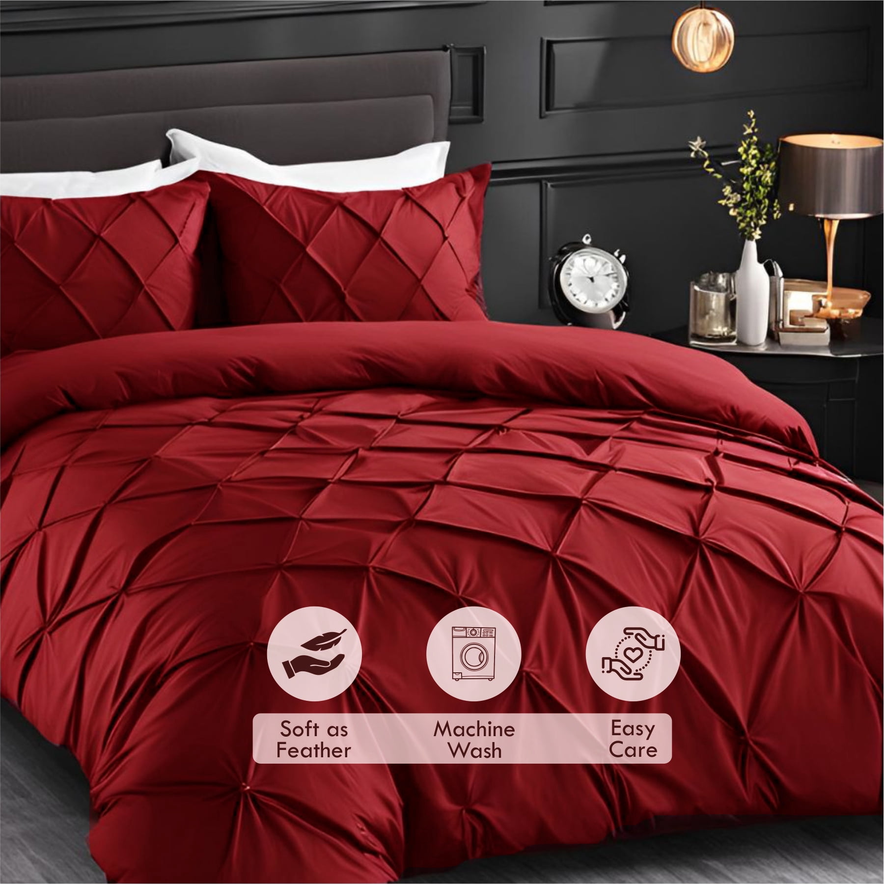 Pinch Pleated Duvet Cover Set 1200TC 100% Cotton Luxurious Home 3-Piece 1-Pinch Duvet Cover 2-Pinch Pillowcase Zipper Tie Closure Pack of 1