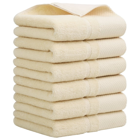 Unique Bargains 100% Cotton Absorbent Hand Towel Set 14"x30" Champagne 6 Pcs