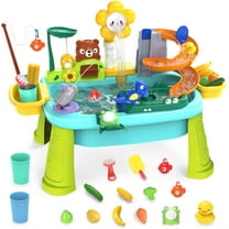 Electric Water Table for Toddlers with Pump & Fishing Game - 2-in-1 Sand & Water Play Table with Play Food, Outdoor Sensory Toys for Kids Ages 3-8, Summer Backyard Fun