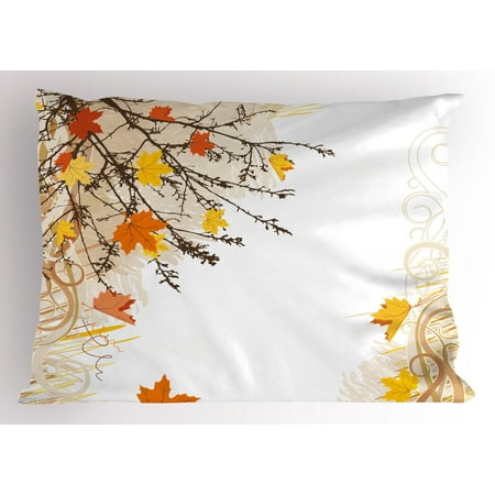 Jeremiah Autumn Leaf Nature Pillow Sham Autumn Maple Leaves Branches in Fall Earthen Tones Faded Woodland Art Print, Decorative Standard Queen Size Printed Pillowcase, 30 X 20 Inches, Tan Yellow Orange, by Ambesonne ()