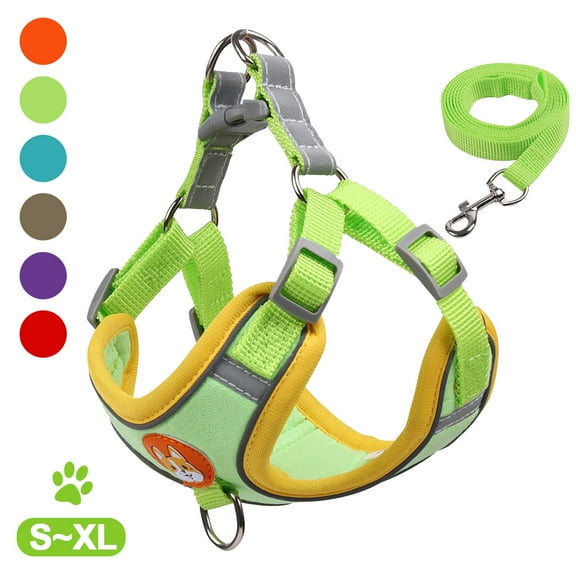 Puppy Harness - Small Dog Harness and Leash Set, Adjustable & Comfortable Padded Reflective Vest for Puppies and Small Breeds Dogs Walking ( Green,XL )
