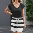 thumbnail image 5 of Dezsed Women Summer T Shirt Dress Casual Short Sleeve V Neck Dress with Pockets Drawstring Waist Short Dresses Black XL, 5 of 6