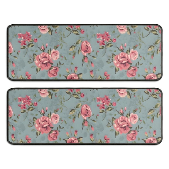 Kitchen Rugs Sets Of 2,Pioneer Flower Floral Print Pattern Anti Fatigue Kitchen Mat Rugs Non Slip Washable,Decorative Kitchen Floor Mats for Kitchen,Sink,Laundry,17"x47" 17"x47"