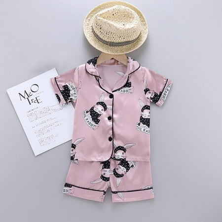 

Big Save! 2 Piece Toddler Kids Boys Girls Pajamas Sets Short Sleeve Shirts & Shorts Satin Silk Sleepwear Summer Nightwear Pjs