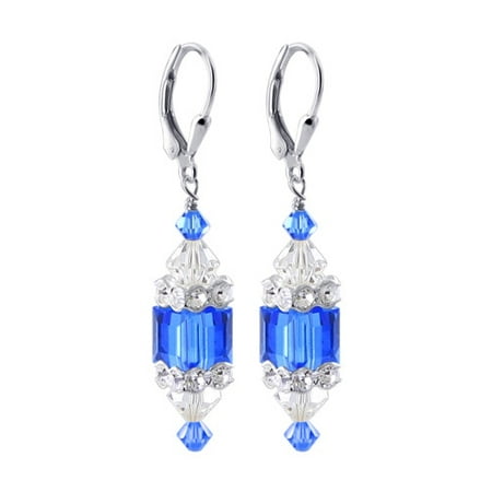 Gem Avenue Sterling Silver Swarovski Elements Crystal Cube Drop Earrings