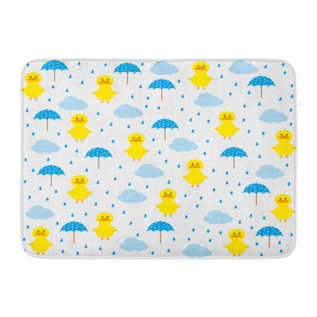 SIDONKU Blue Clouds Duck in The Rain Pattern Yellow Umbrella Water Wet