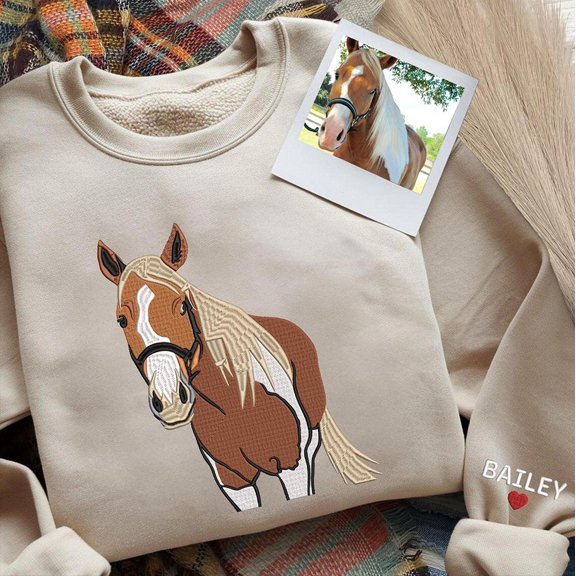 Custom Pet Embroidered Horse Portrait Photo Pet Lover, Sweatshirt