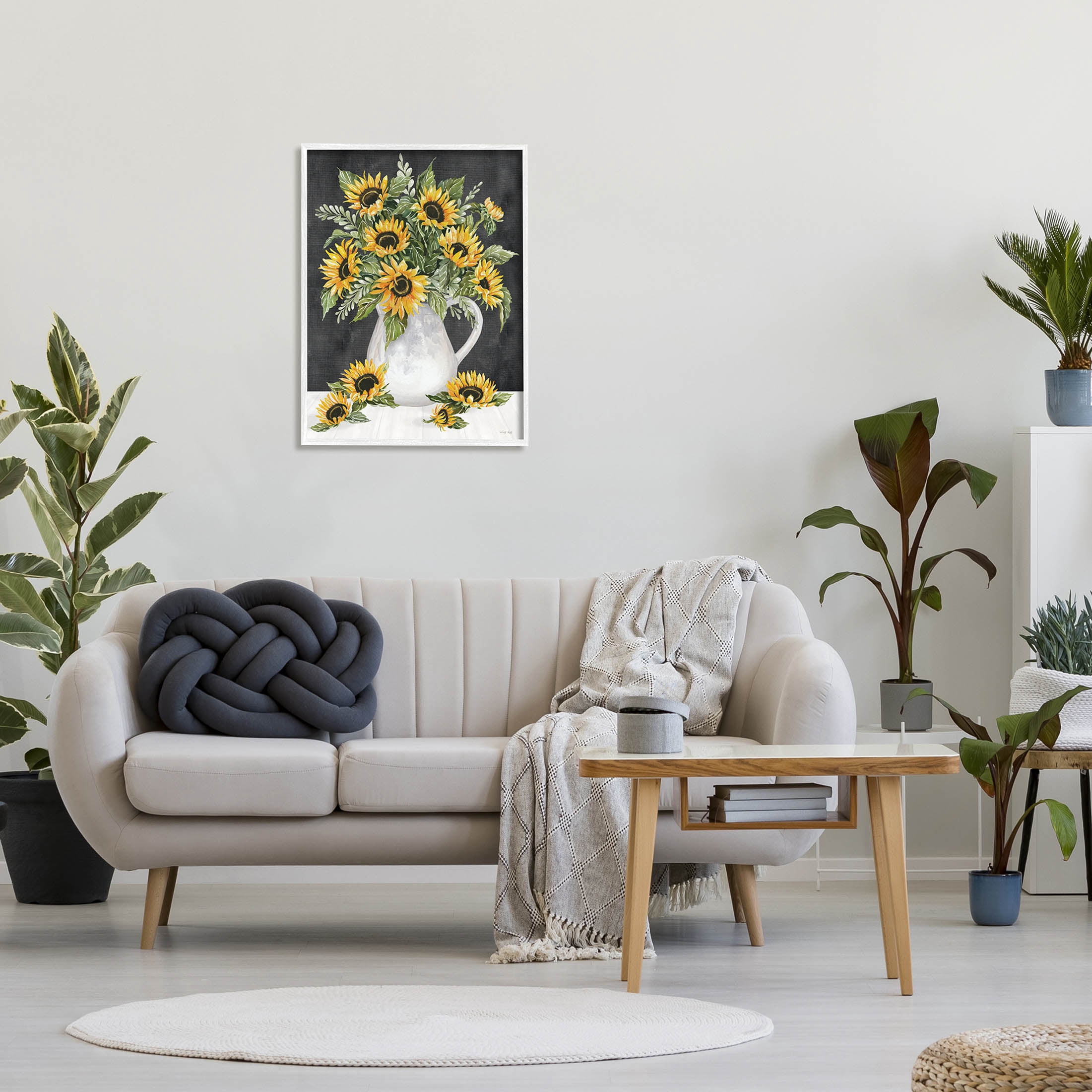 Stupell Industries Country Sunflowers Vase Blossom Petals Graphic Art White Framed Art Print Wall Art, Design by Cindy Jacobs