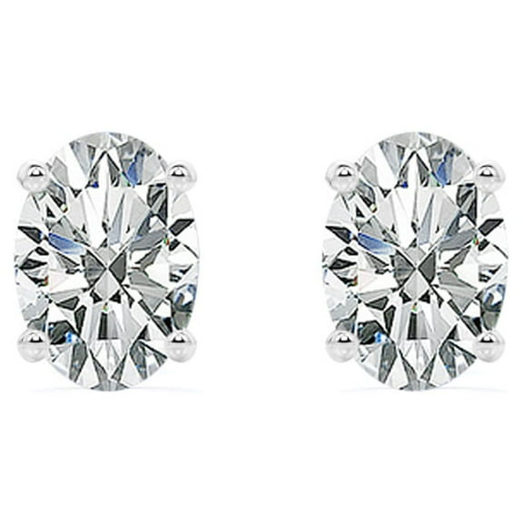 JeenMata 4 Prong 2.5 Carat Oval Cut Moissanite Solitaire Stud Earrings In 18K White Gold Plating Over Silver