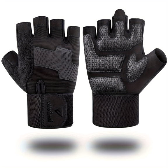 Pototlls Sports Gloves with Wrist Wrap Support for Men Women, Full Palm Protection Fitness Gloves for Weightlifting Training Pull Ups Gym Workout