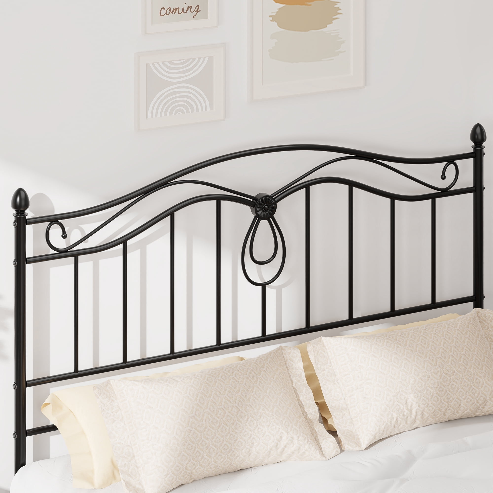 Yoneston Vintage Full Size Metal Headboard with Adjustable Height for Full Beds, Black