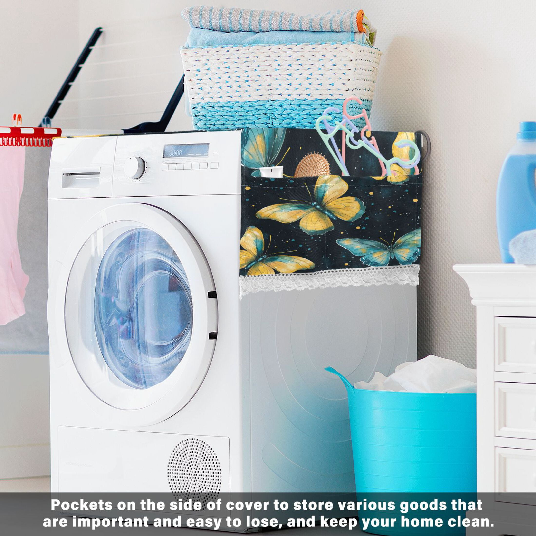 WOBOGO A Pattern Of Yellow Butterflies with Teal Wings Washing Machine Cloth Dryer Refrigerator Top Cover Protective Non-Slip Mat For Kitchen Laundry