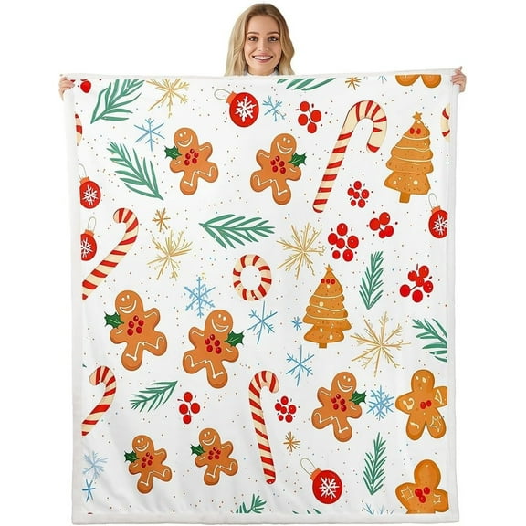 Feelyou Gingerbread Man Christmas Blanket, Cozy Cookies Holiday Throw, Trendy Fuzzy Winter Decor for Unisex
