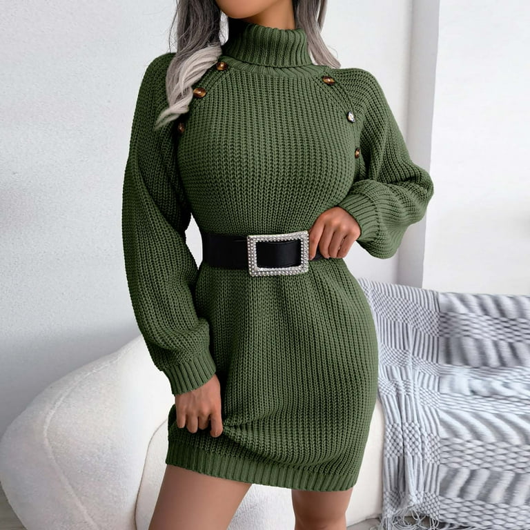 Quinlirra Christmas Dresses for Women Elegant Women's And Winter Casual Button Turtleneck Sleeve Bottoming Sweater Dress Army Green L - Walmart.com Quinlirra Christmas Dresses for Women Elegant Women's And Winter Casual Button Turtleneck Sleeve Bottoming Sweater Dress Army Green L - Walmart.com
