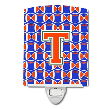 Caroline's Treasures CJ1083-TCNL Letter T Football Green, Blue and Orange Ceramic Night Light, 6x4x3", multicolor