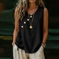 thumbnail image 2 of Ashirexll Summer Tops for Women Casual Linen Tank Top V-Neck Button Detail Drawstring Side Summer Blouse, 2 of 7