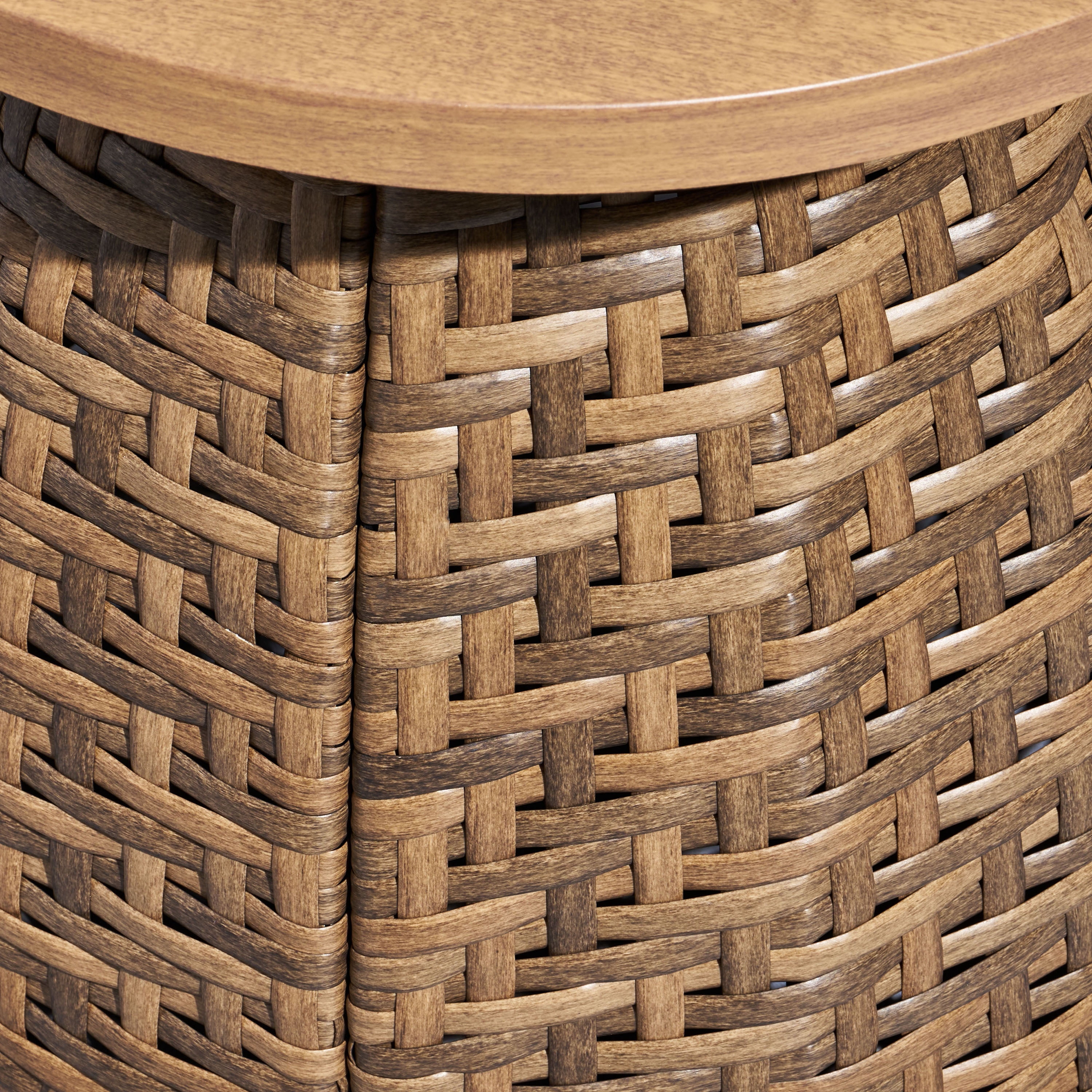 Beautiful Wicker Outdoor Side Table with Faux Wood Top by Drew Barrymore, Brown