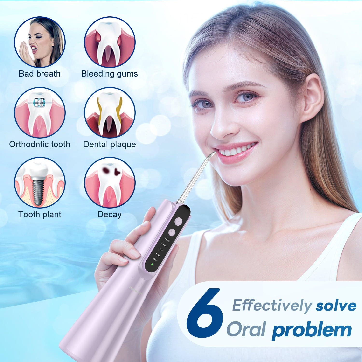 INSMART 270ML Cordless Water Flosser Dental Teeth Cleaner，Portable Oral Irrigator, Electric Flossing Cleaner(5 Mode& 7 Jet）