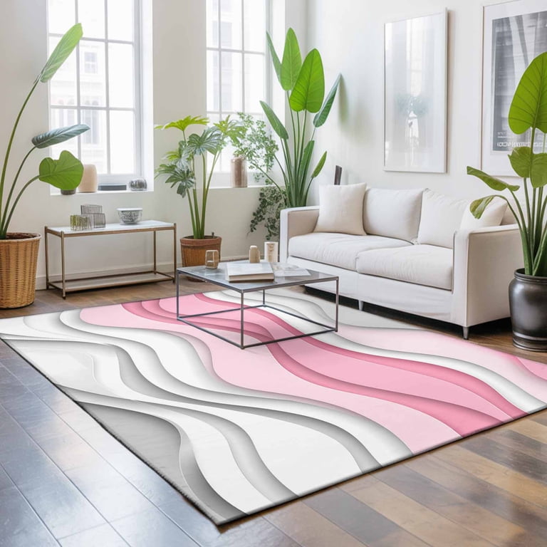 Area Rug 5x7ft Pink White Gray Washable Area Rugs for Living Room