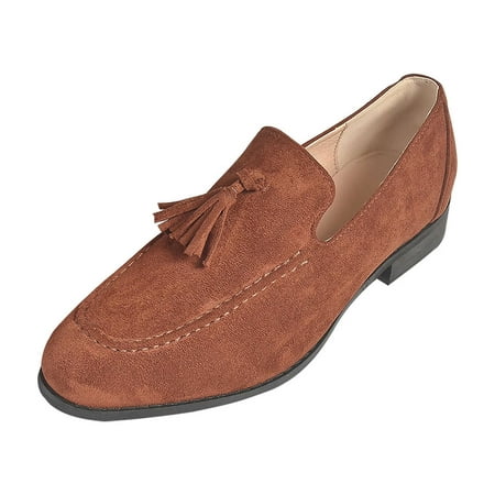 

Lovskoo 2024 Men s Loafers Shoes Plus-Size Casual Fringe Suede Shoes Breathable Slip-On Shoes Brown